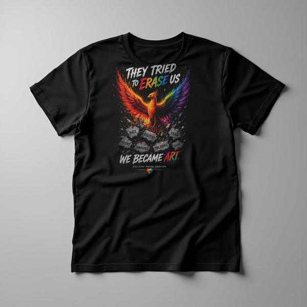 They Tried to Erase Us design on a black T-shirt